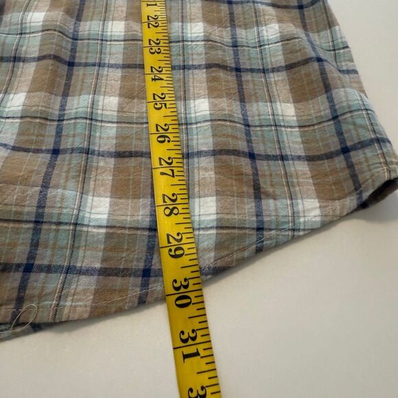 Gimmicks by BKE Blue and Tan Plaid Flannel Lace Up Long Sleeve Shirt Size L - Picture 10 of 14